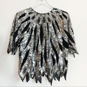Vintage | Silver Sequin Top Zip Zag Hem